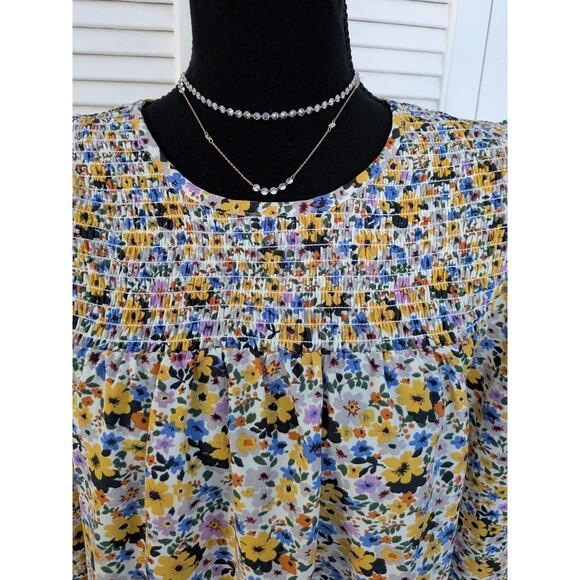Pleione Anthropologie Women M Multicolor Floral Smocked Boho Blouse Cottagecore - Picture 2 of 14
